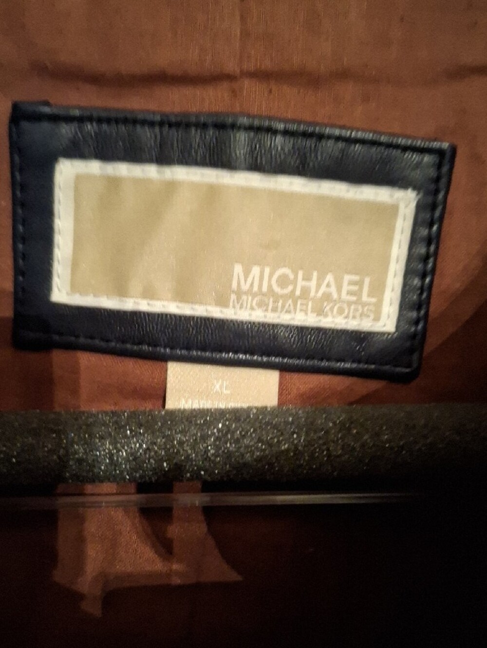 Michael Kors Navy Leather Moto Jacket with Tan Contrast Trim - Picture 9 of 15